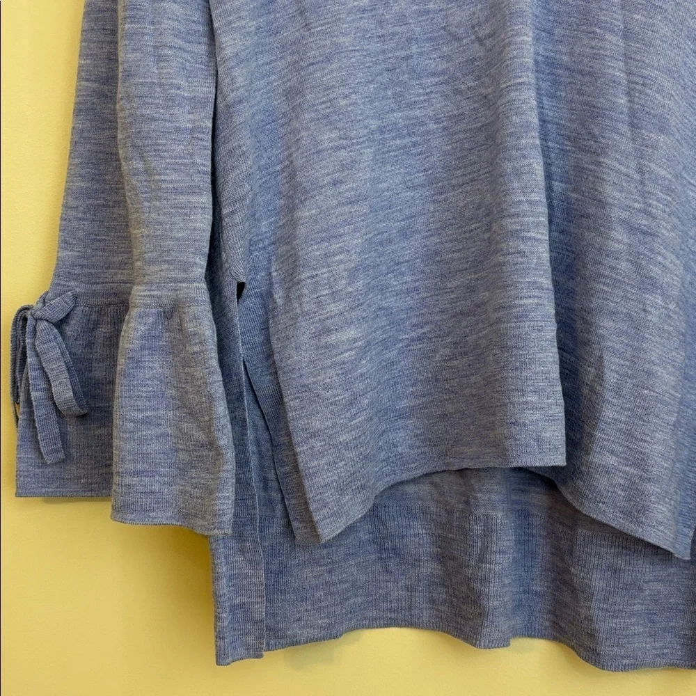 J Crew Lavender Lilac 100% Merino Wool Knit Hi Lo Bell Tie Cuff V Neck Sweater S